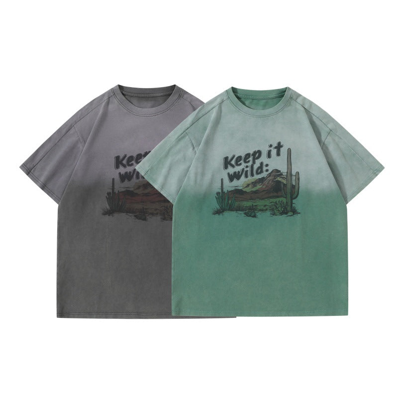 Harajuku Style Wash Printed Gradient Shirt