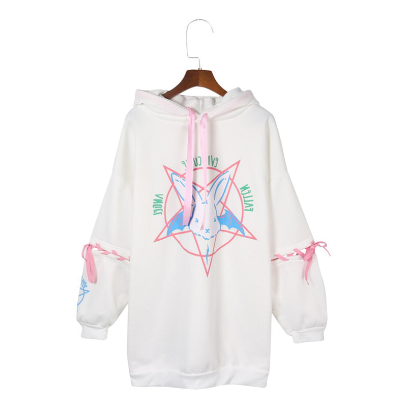 Harajuku Pentagram Print Velvet Hoodie - Gothic Streetwear