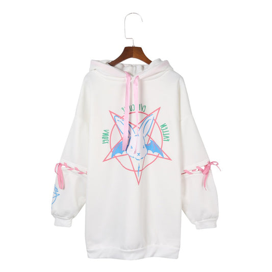 Harajuku Pentagram Print Velvet Hoodie - Gothic Streetwear