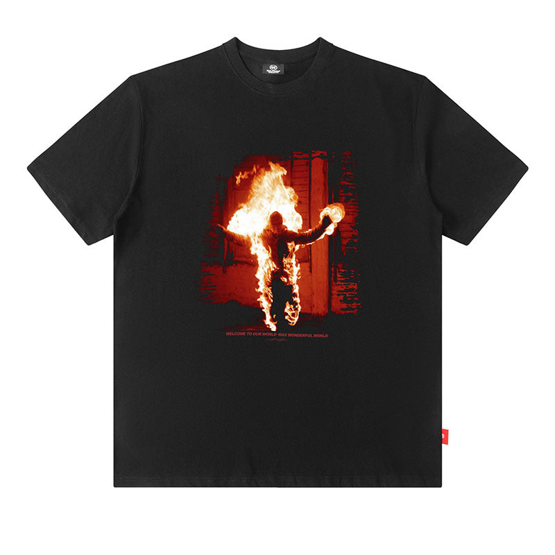 Flame Print Oversize Cotton T-Shirt for Men