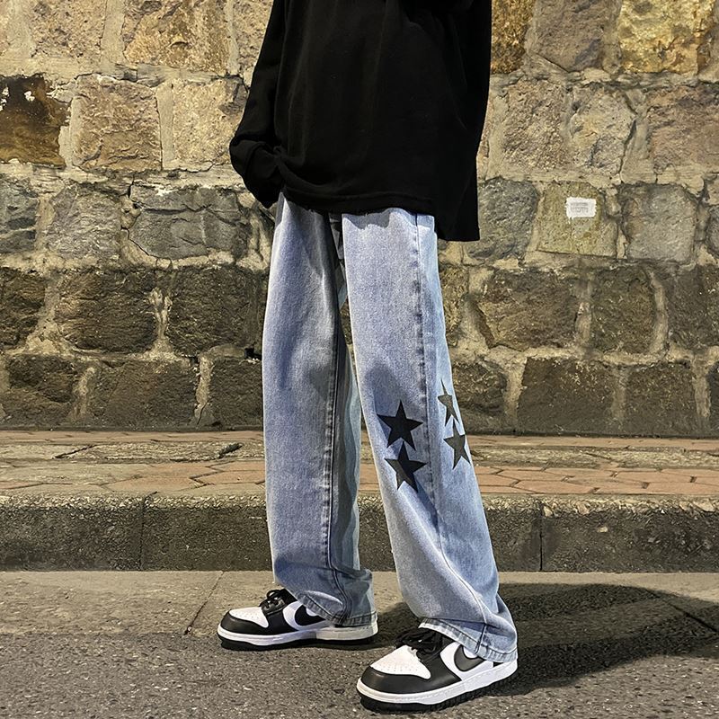 Harajuku Vibe Pentagram Smoke Gray Jeans for Men