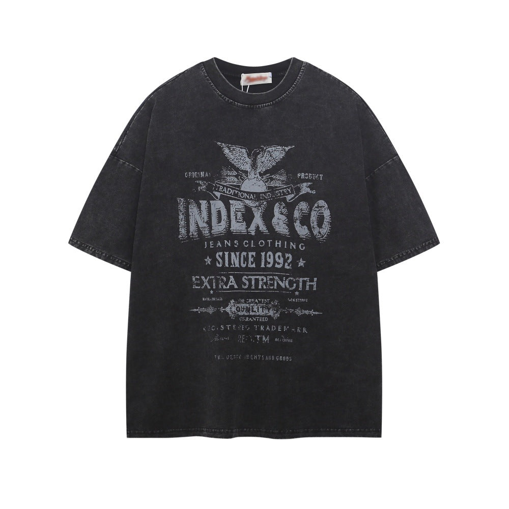 Faded Print Letter Washed Vintage T-Shirt - Harajuku Style