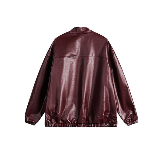 Harajuku Patchwork Zipper Leather Coat for Women