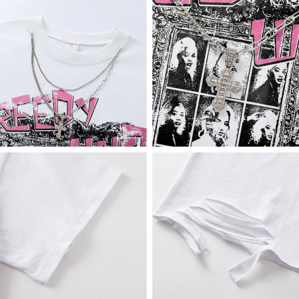 Harajuku Style Casual Necklace Print T-Shirt