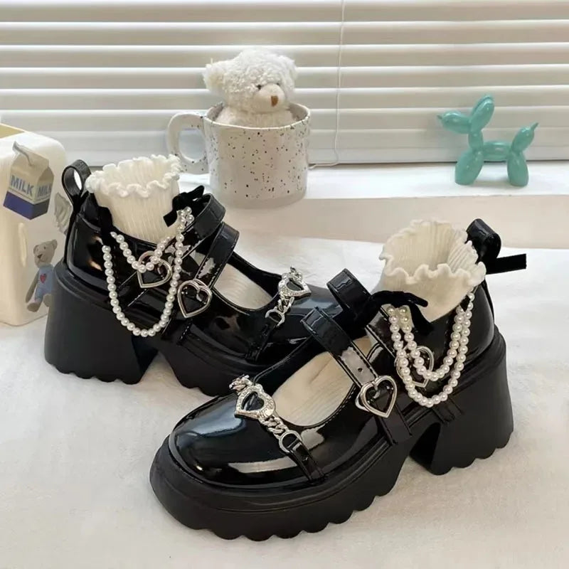 Sweet Heart-Shaped Buckle Mary Janes