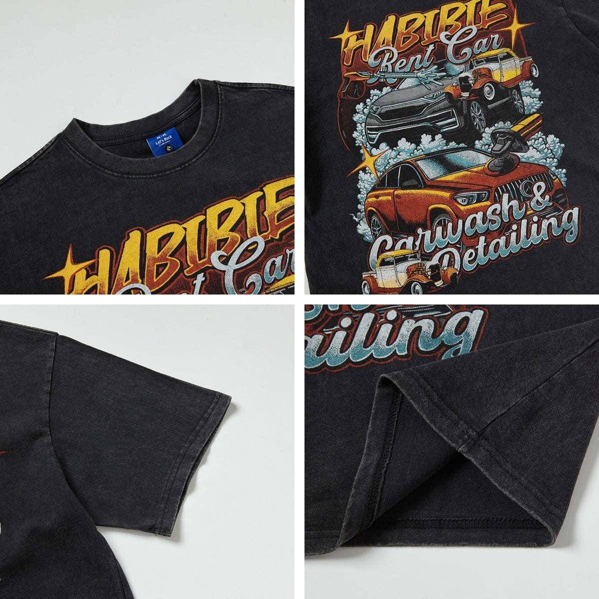 Retro Car Print Short Sleeve T-Shirt - Harajuku Style