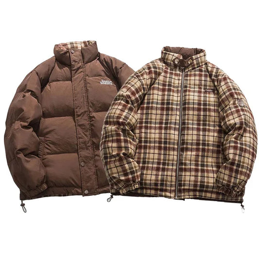 Vintage Double-Sided Plaid Parka Jacket for Men & Women