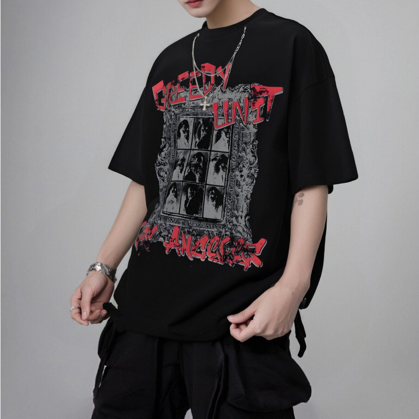 Harajuku Style Casual Necklace Print T-Shirt