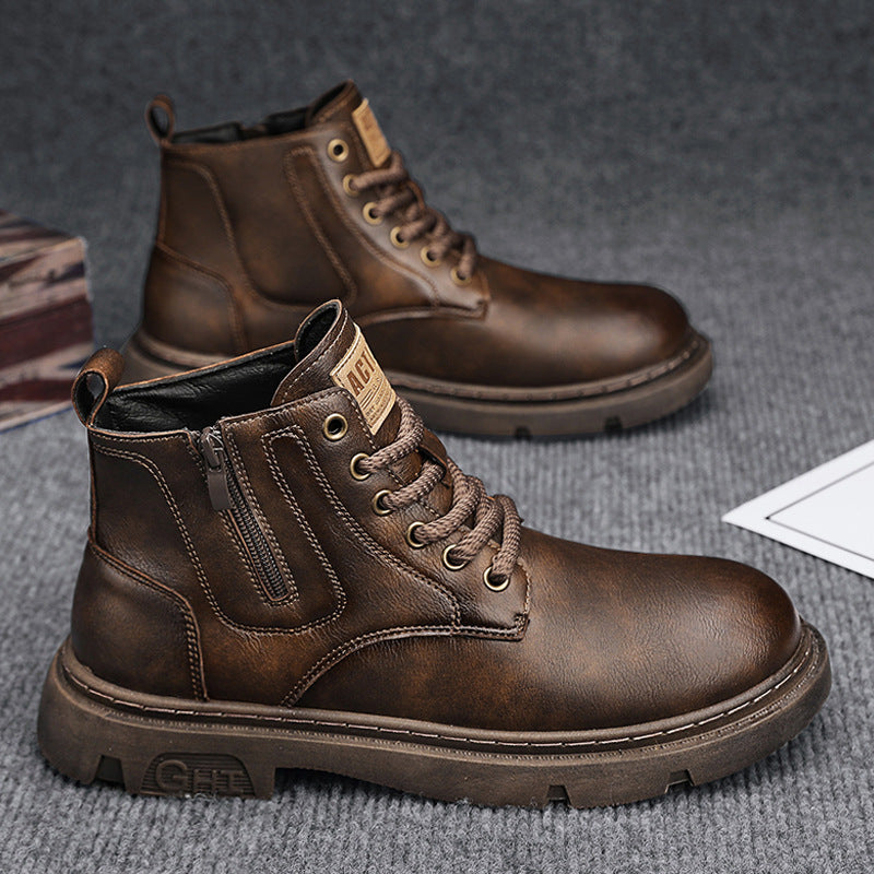 Men's Retro Harajuku Style Short Boots with Side Zipper