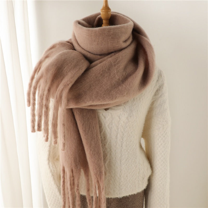 Versatile Mohair Scarf with Tassels for Harajuku Style