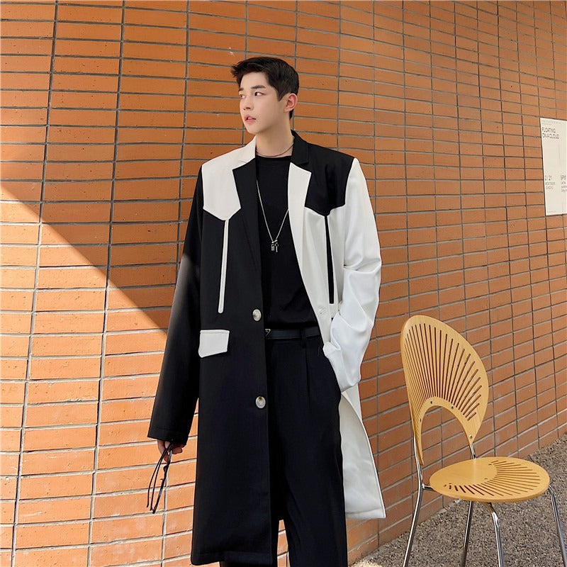 Casual Black and White Contrast Trench Coat for Women
