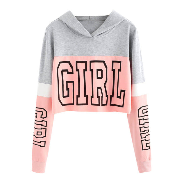 Harajuku Style Letter Print Crop Hoodie for Women