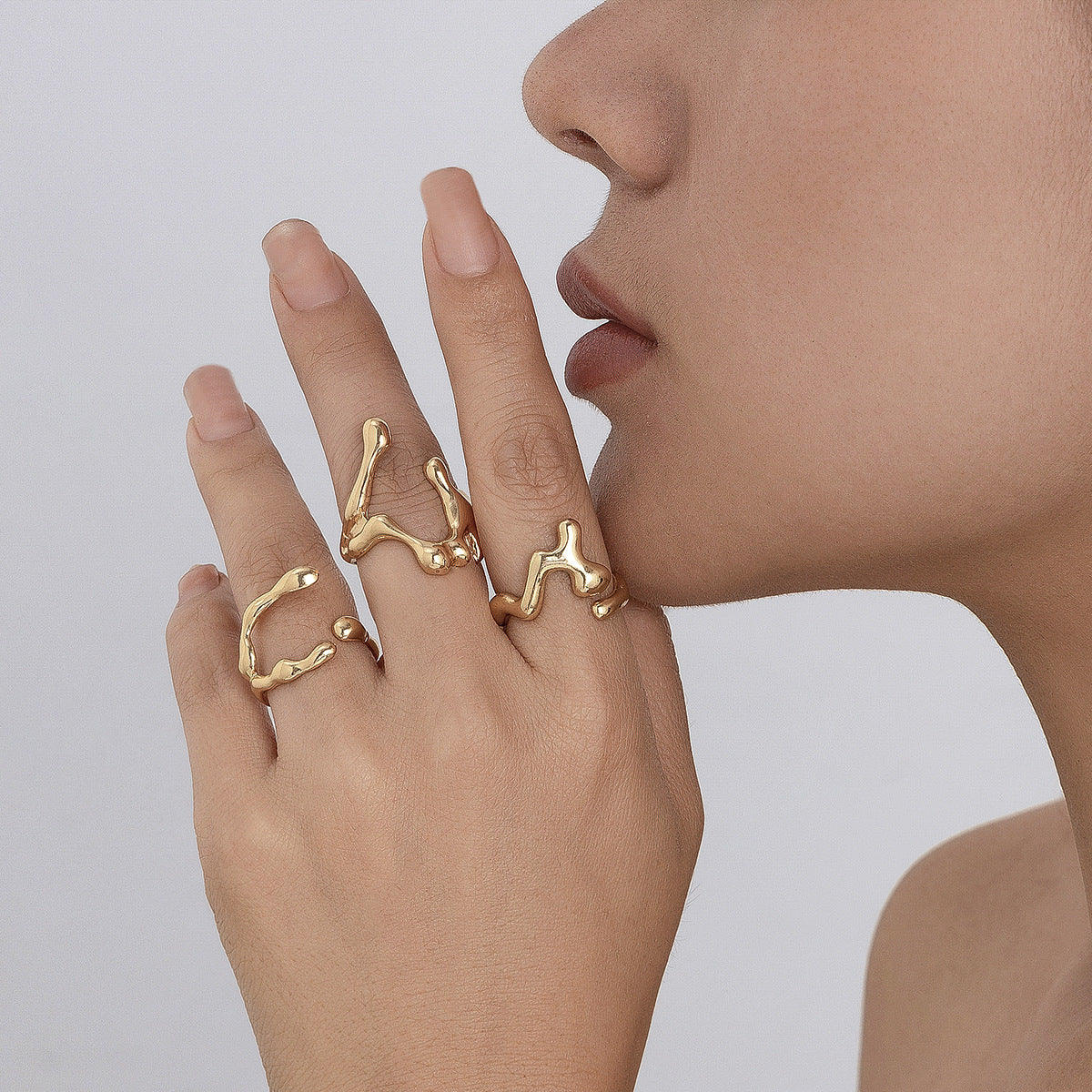 Playful Irregular Lava Open Smooth Ring Set