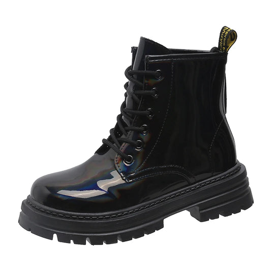 Harajuku Style Reflective Color Leather Ankle Boots