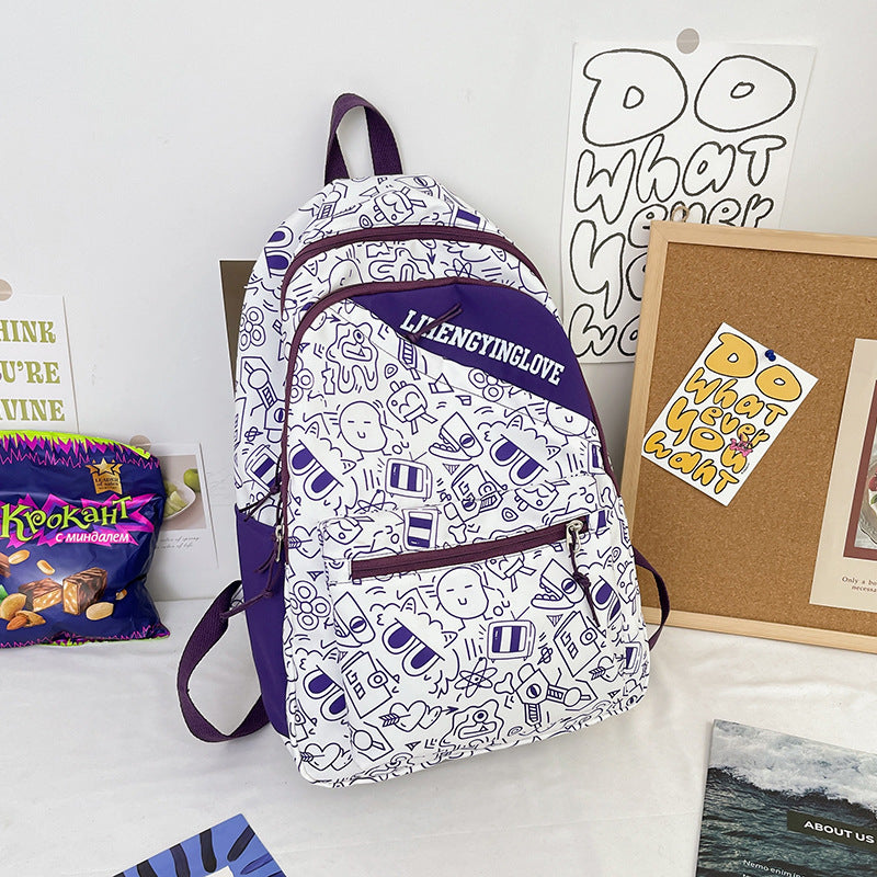 Harajuku Style Girl Student Backpack with Graffiti Design