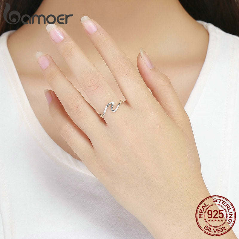 Geometric Wave 925 Sterling Silver Ring for Women