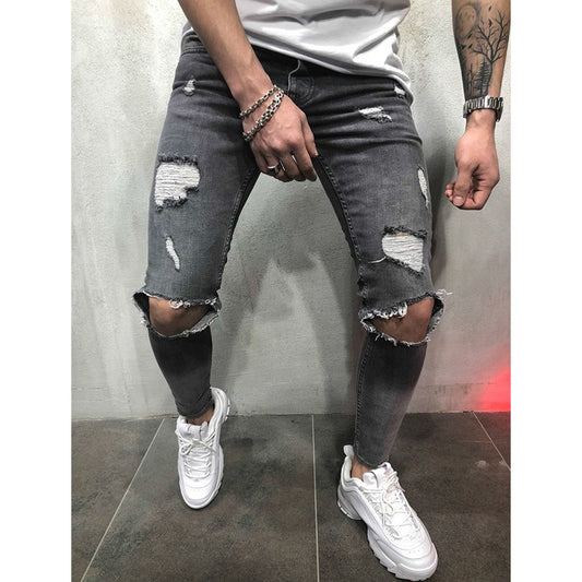 Harajuku Style Ripped Slim Fit Jeans for Men