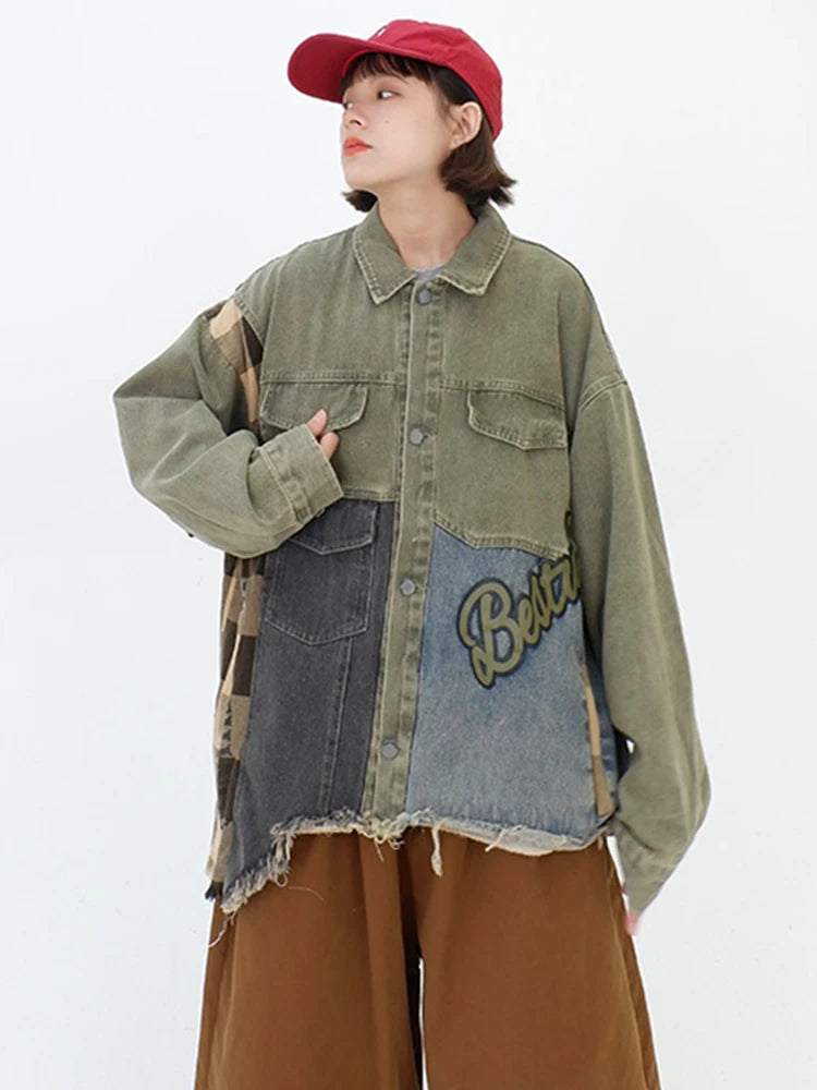 Irregular Patchwork Denim Coat - Harajuku Streetwear Jacket