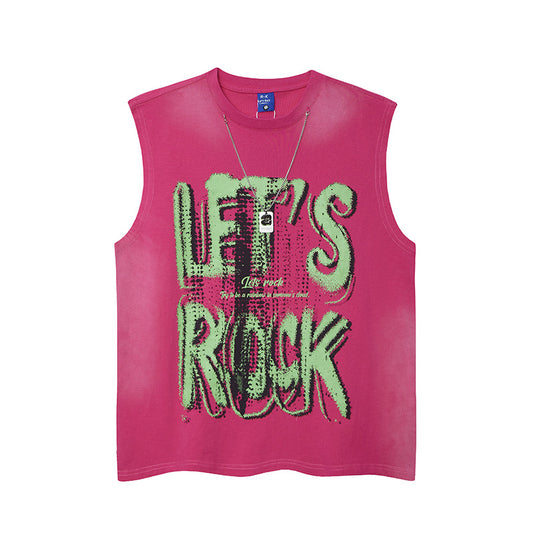 Street Style Printed Letter Chain Vest for Men