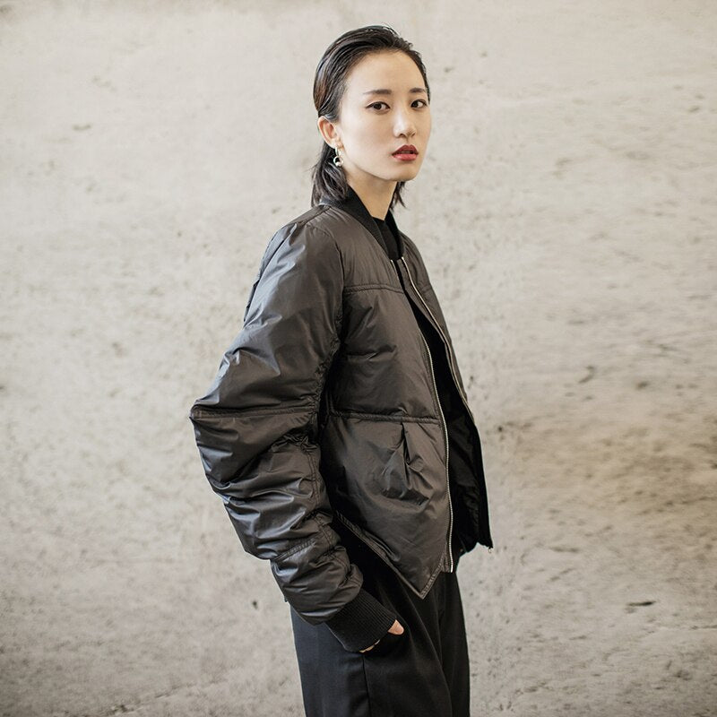 Asymmetrical Black Short Down Jacket - Harajuku Style