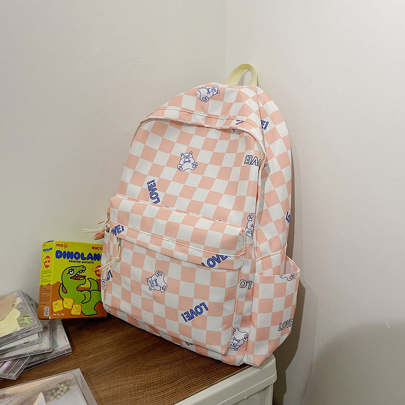 Harajuku Style Checkerboard Backpack for Girls
