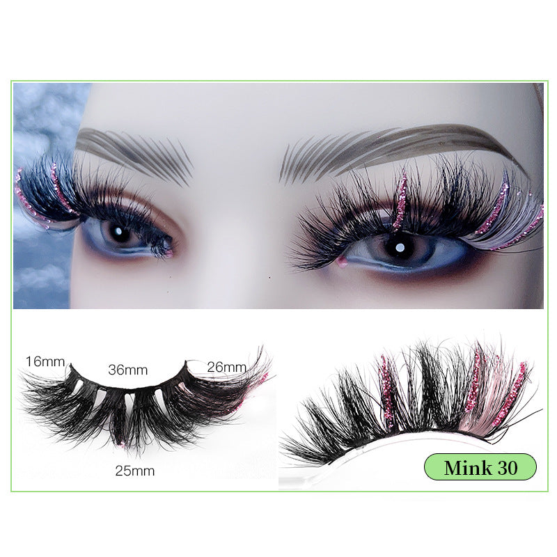 Bright Pink Mink Hair 25mm Faux Eyelashes with Sequins