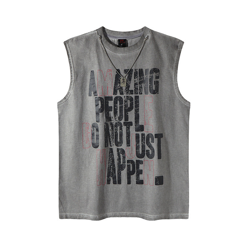 Unisex Loose Fit Washed Cotton Vest - Harajuku Style