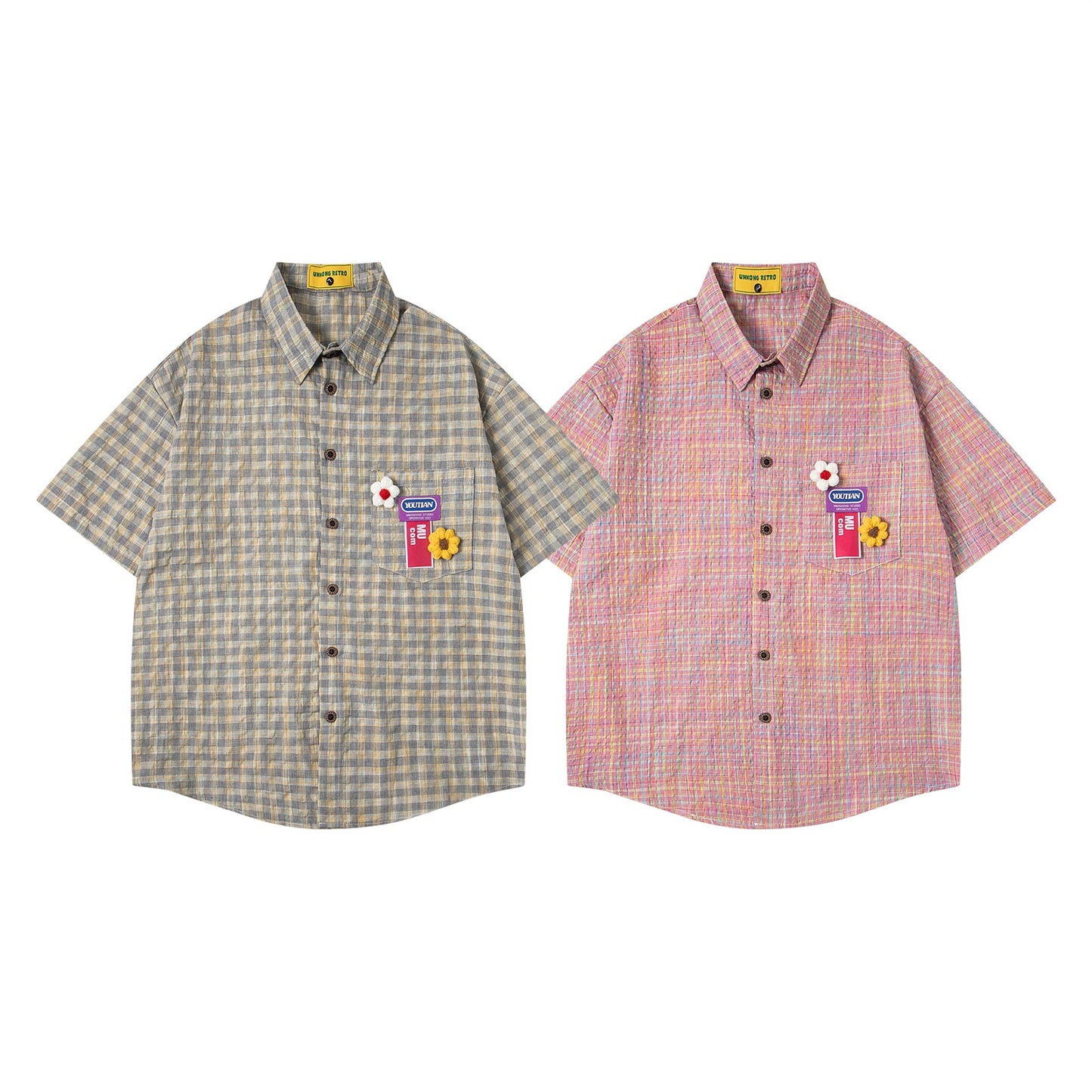 Retro Floral Plaid Short-Sleeved Shirt