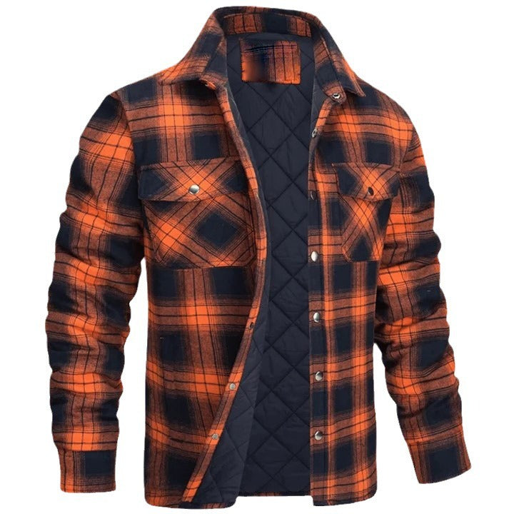 Thickened Plaid Long Sleeve Lapel Shirt Jacket for Men