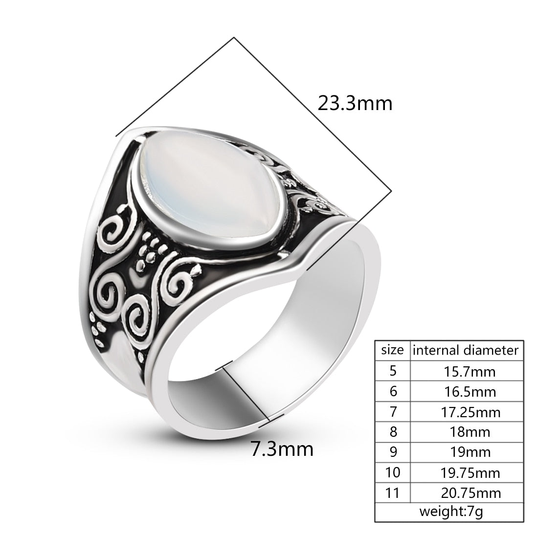 Vintage Silver Big Stone Ring - Bohemian Style Jewelry