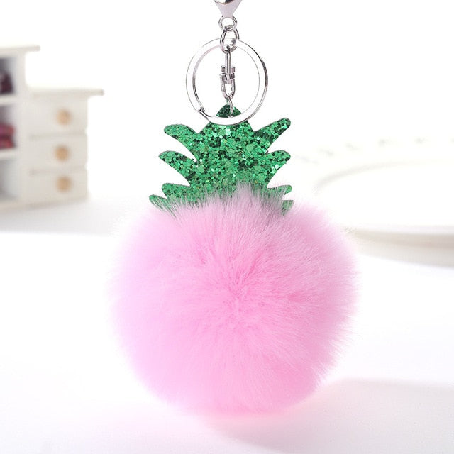 Fluffy Faux Fur Ball Fruit Pompom Keychain