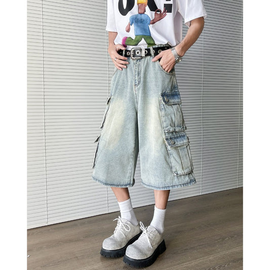 Retro Loose Casual Distressed Wide Leg Seven Quarter Pants