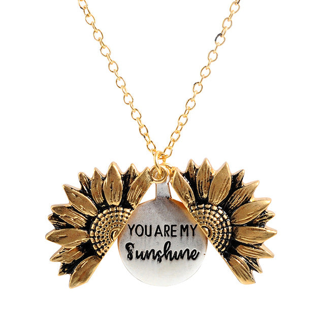 Vintage Sunflower Locket Pendant Necklace - Bohemian Style