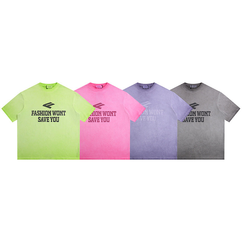 Retro Tie-Dye Letter Print Loose T-Shirt