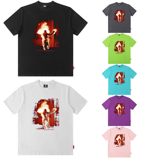Flame Print Oversize Cotton T-Shirt for Men