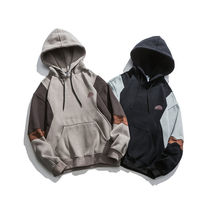 Harajuku Style Color Blocked Hooded Sweatshirt for Men