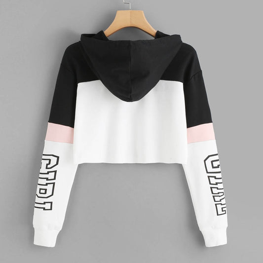 Harajuku Style Letter Print Crop Hoodie for Women