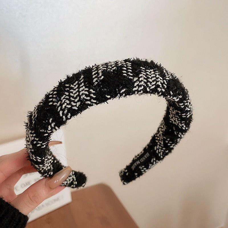 Black And White Plaid Woven Headband