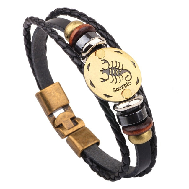 Vintage Horoscope Leather Bracelet for Men