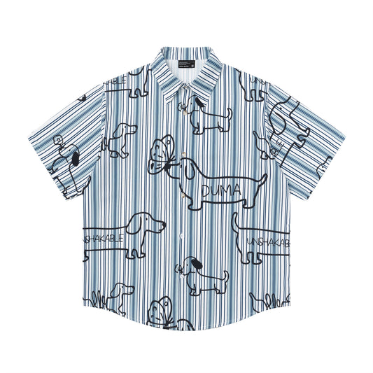 Dachshund Puppy Print Vertical Striped Shirt