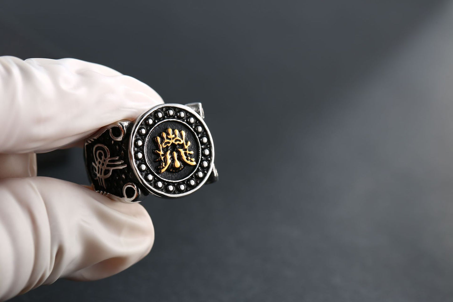 Geometric Heart Print Men's Ring - Vintage Harajuku Style