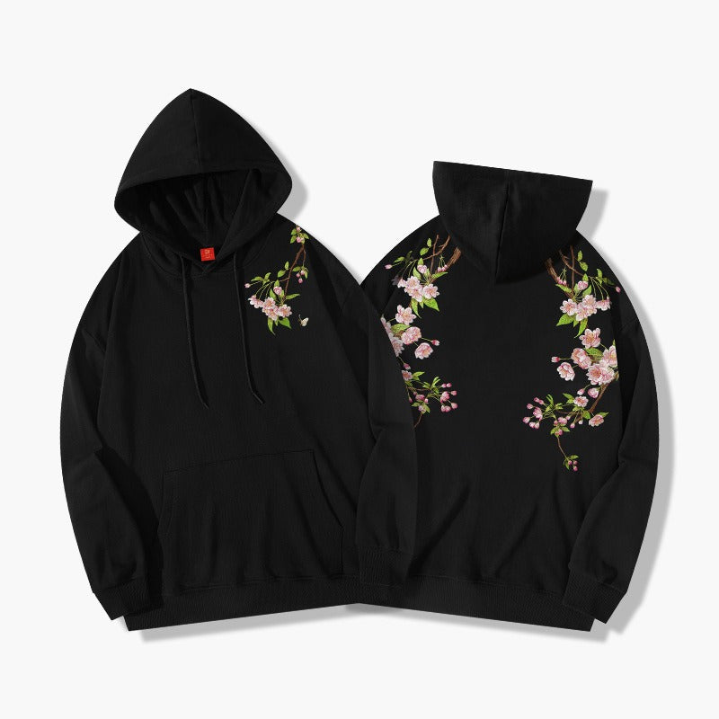 Retro Plum Blossom Embroidered Hoodie for Couples
