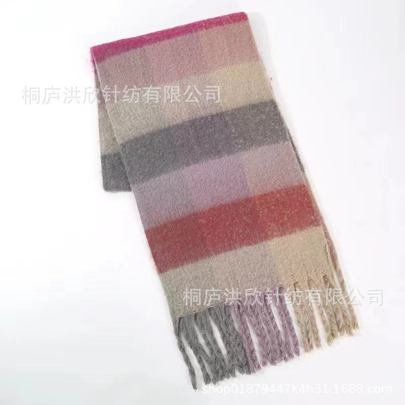 Rainbow Plaid Tassel Scarf for Autumn & Winter