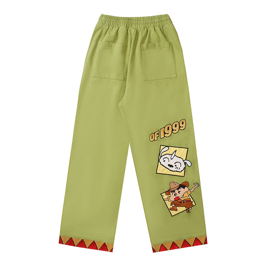 Cartoon Embroidery Straight Leg Pants - Harajuku Style