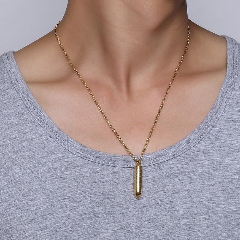 Engraved Bullet Cross Necklace for Men