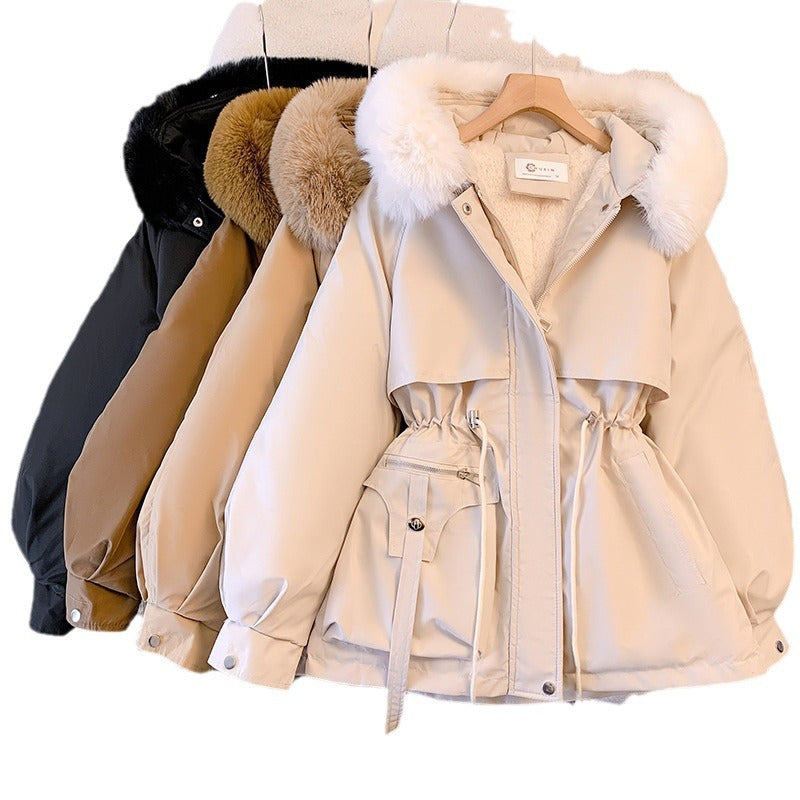 Trendy Down Cotton Jacket with Luxe Fur Hood