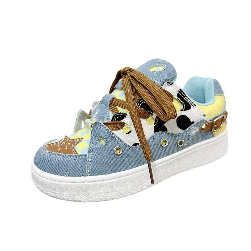 Harajuku Cow Pattern Denim Canvas Shoes