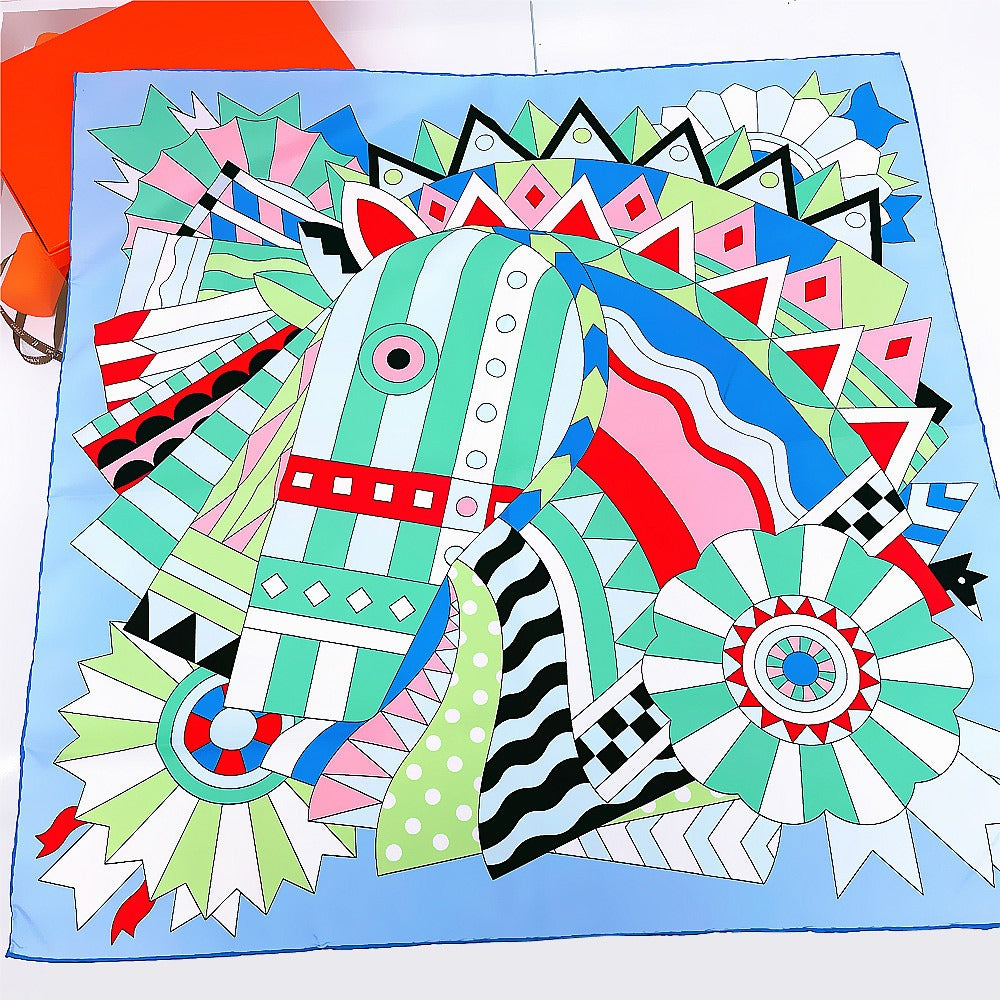 90cm Handmade Curled Colored Horse Head Scarf - Harajuku Style