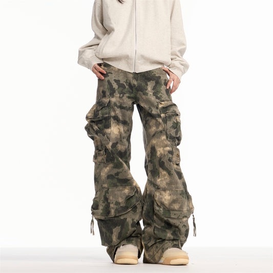 Washed Camouflage Denim Work Pants