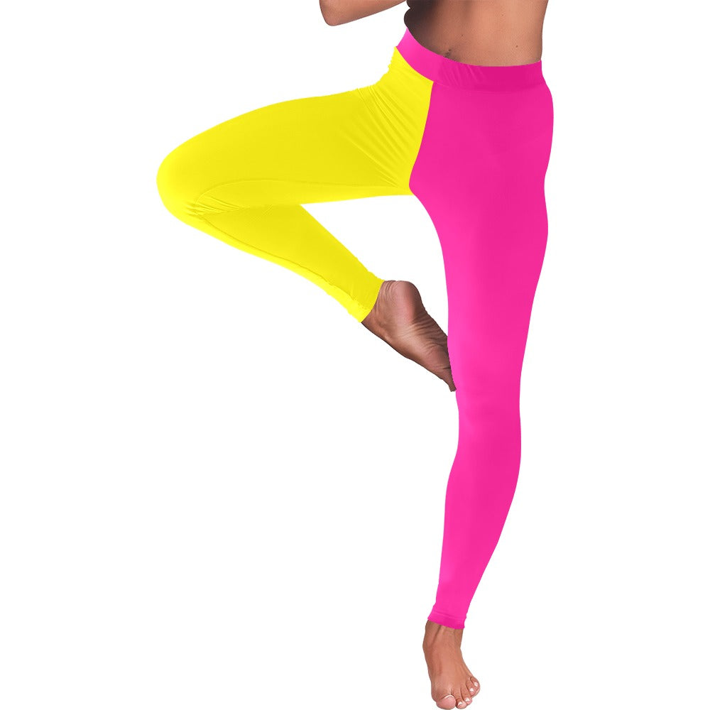 Pink and Yellow Two Tone Highlighter Women's All-Over Low Rise Leggings